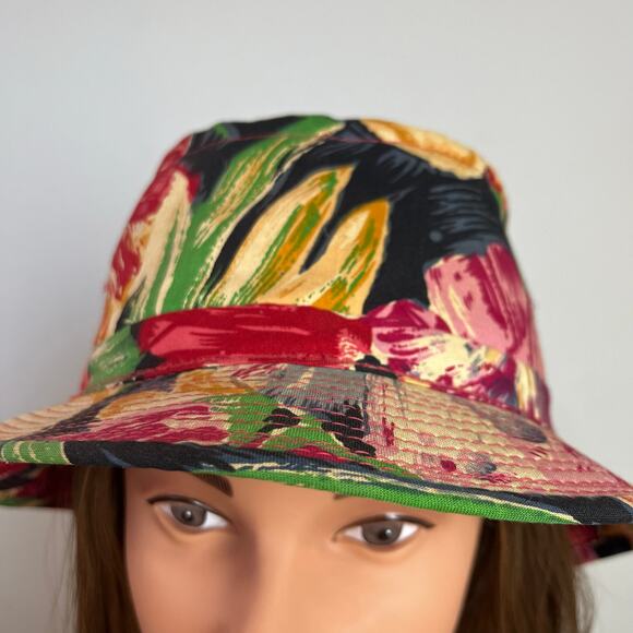 Vintage 80s Floral Hawaiian Bucket Sun Fisherman Hat - Picture 6 of 7